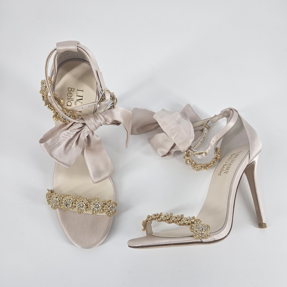 Bella Belle Blush Pink Mariee Wedding/Evening Pink Heels Shoes With Bows - Picture 2 of 15